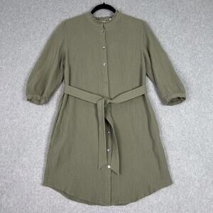 Soft Surroundings Sage Green Cotton Gauze Belted Button Up Dress Size XS